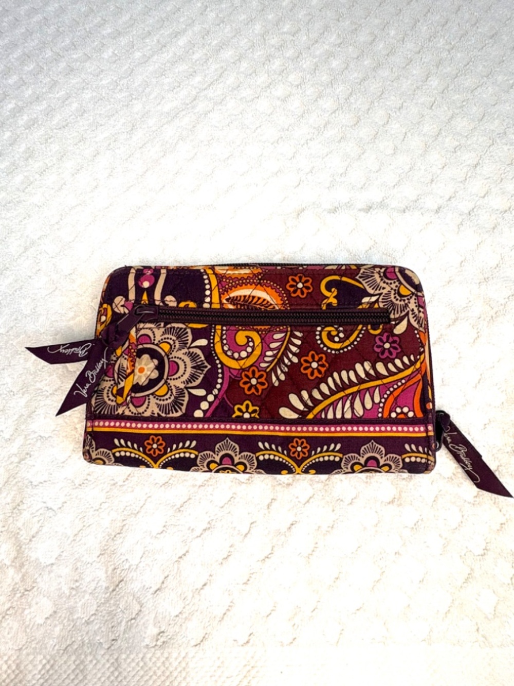 Vera Bradley Plum Crazy Paisley Turn Lock Wallet | Quilted Cotton Zip Around - Picture 2 of 4